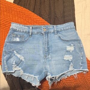 SHEIN Light Blue Distressed Jean Shorts